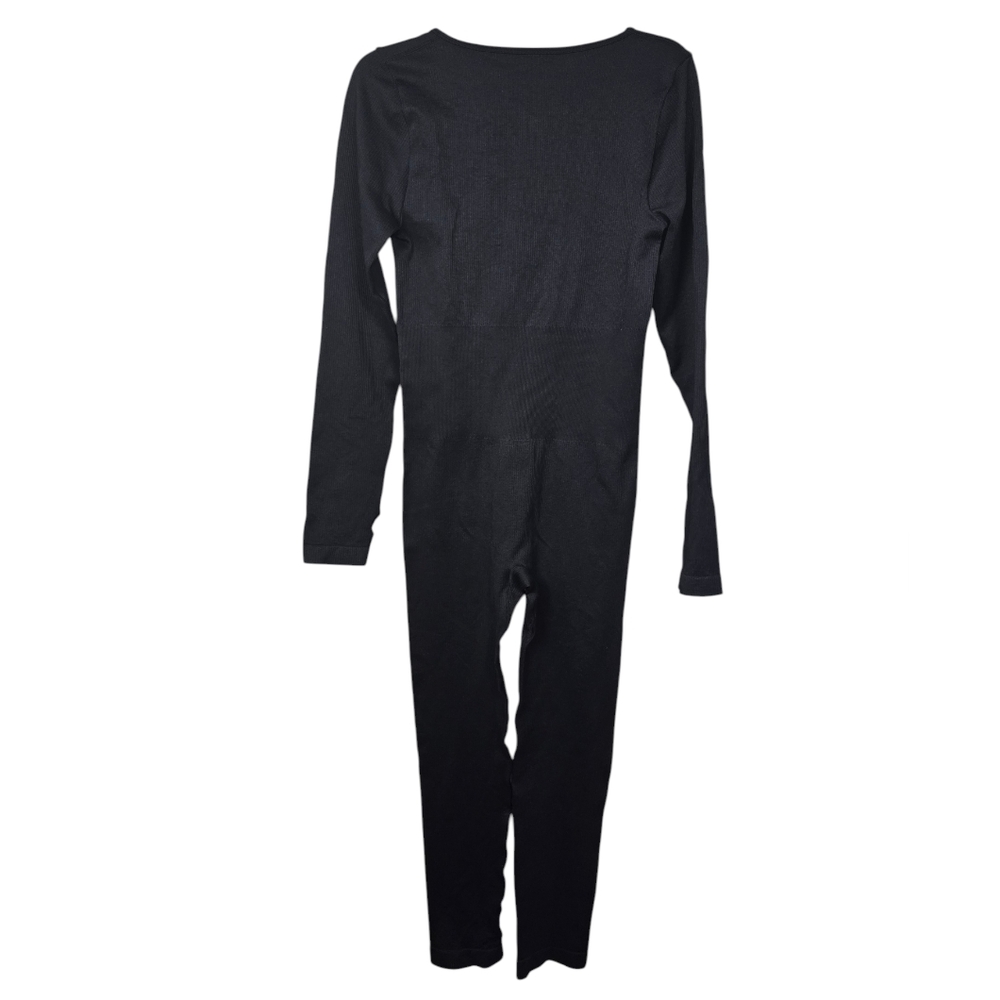 OQQ Black Ribbed Fitted Stretch Long Sleeves Jumpsuit XL - Picture 5 of 7